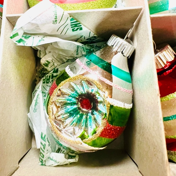 9 Radko Christmas Reflector Teardrop Bell Ball Glass Ornaments Glitter Stripes - Picture 7 of 13